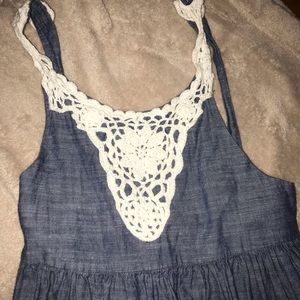 Beautiful denim looking sundress, with lace detail